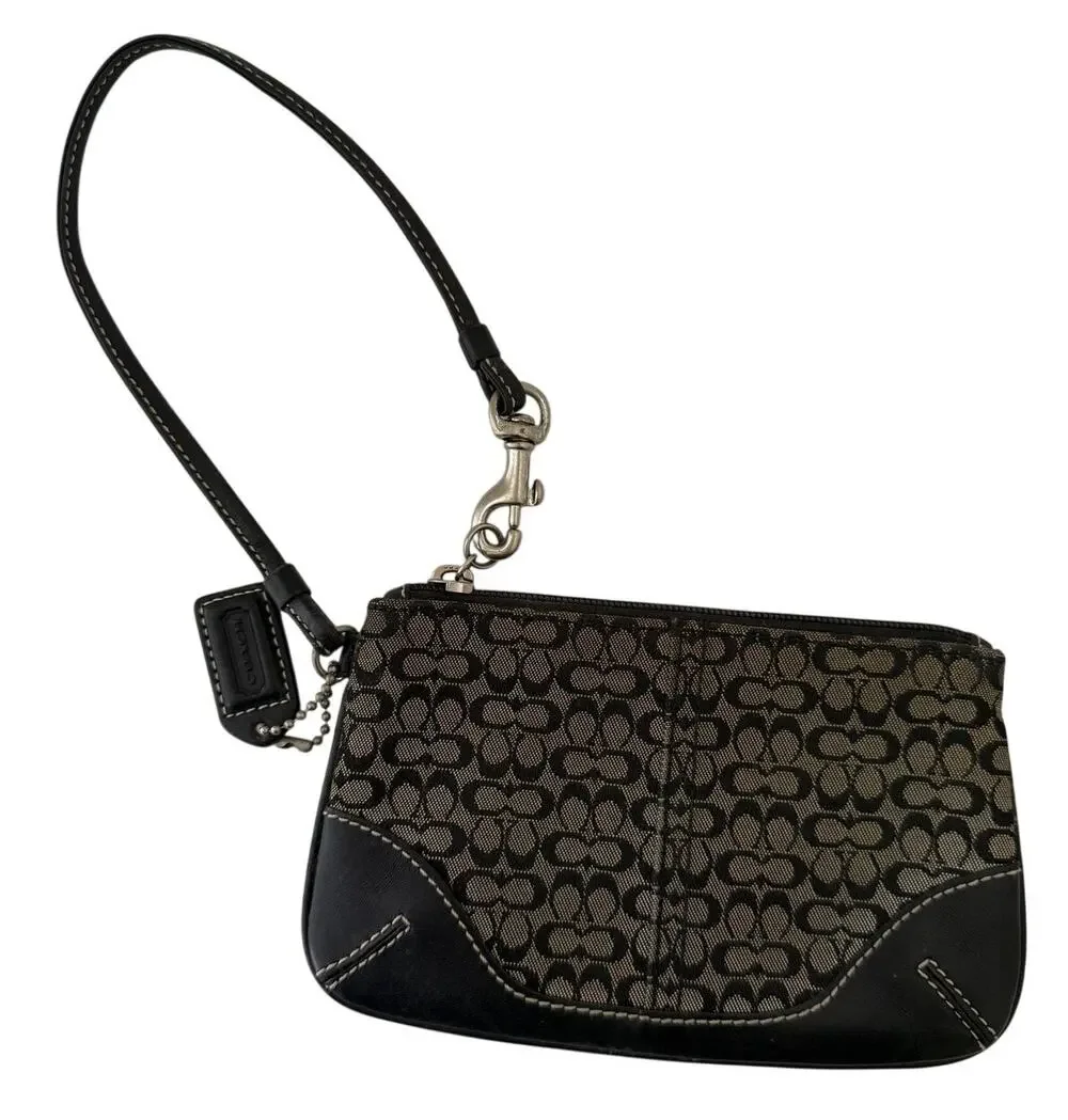 Coach Black Signature Monogram Canvas Leather Wallet Wristlet Y2K Vintage Retro